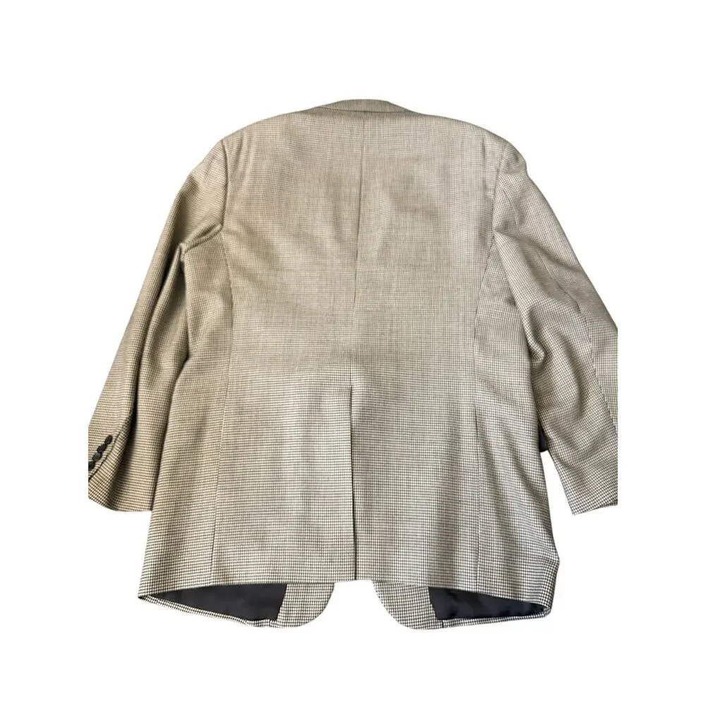 Vintage Macy’s Men’s Wool Blazer Jacket – Black & White Houndstooth – Size 44L